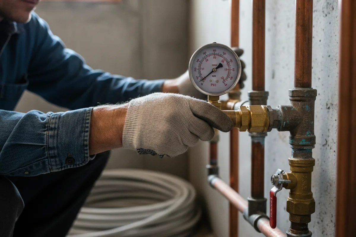 Pressure testing a repaired line during Water Line Repair in Sarepta